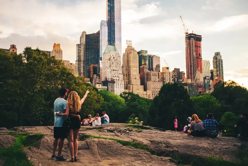 People relaxing in a city park